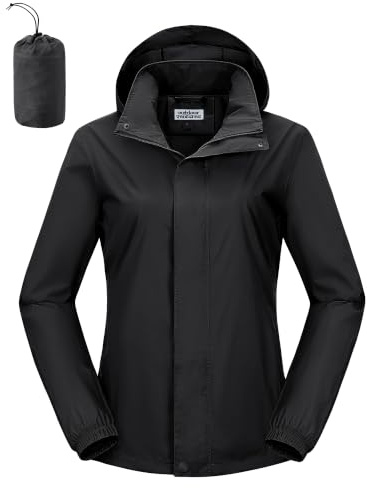 Outdoor Ventures Regenjacke Damen Wasserdicht Leicht Windbreaker mit Kapuze | Dünne Faltbar Fahrrad Jacke, Atmungsaktiv Outdoorjacke, Packbar Übergangsjacke mit Innentaschen, Wandern, Reisen