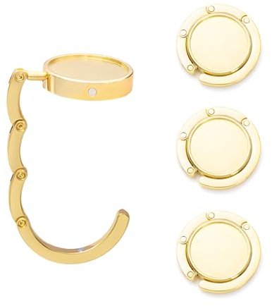 4 Pack Handbag Hooks for Tables – Foldable Bag Hook Holder – Portable Zinc Alloy Table Hook for Handbags Purses – Gold