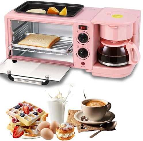 3-In-1 Breakfast Station, Electric Multifunctional Breakfast Machine with 1.2L Cooking Pot, 9L Large Capacity Baking Area, and Coffee maker, for Apartments Kitchenettes, Independent Control