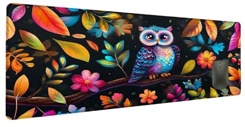 Mauspad XXL 1200x600mm Karikatur Mousepad Groß Schreibtischunterlage Eule, Gaming Mauspad Gadgets Schreibtisch Zubehör, Wasserdicht Mouse Pad Rutschfeste Vernähte Kanten Verbessert Geschwindigkeit T-5
