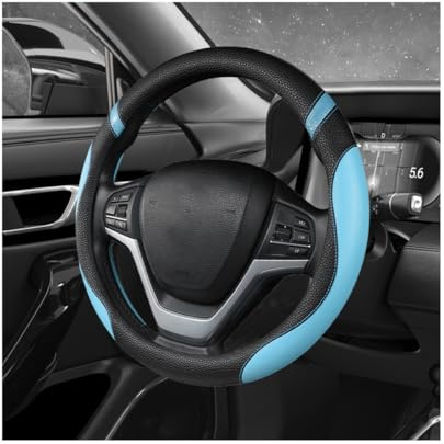 MUQIDA Car Steering Wheel Cover, 15 Inch Premium Leather Breathable Non-Slip Wheels Wrap, Universal Auto Comfortable Steering Wheel Protector for SUV Truck Van, Car Accessories (Blue)