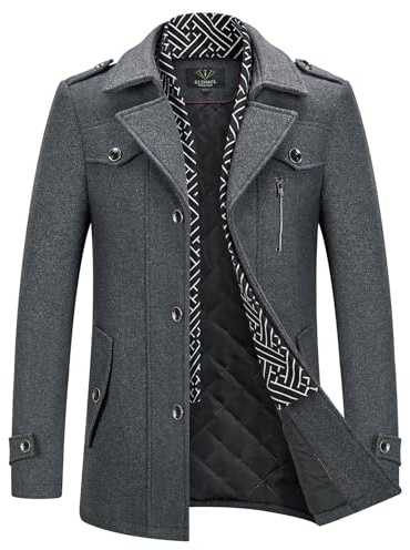 KUDMOL Manteau Homme en Laine Hiver Chaud Trench-Coat Caban Parka Pardessus Homme Épais Business Slim Fit Overcoat(Gris,M)