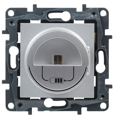 Legrand 398266 - Prise de chargeur mini USB 3A 15 W composable pour installation encastrée - Gamme Niloé Step - Couleur aluminium