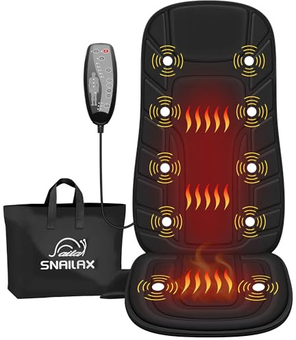 Snailax Masajeador de Espalda con Calor, Asiento de Masaje con 10 Motores, 5 Modos y 3 Niveles de Intensidad, 2 ajustes de Calor con Temporizador de 30-60-90 Minutos, Regalos.