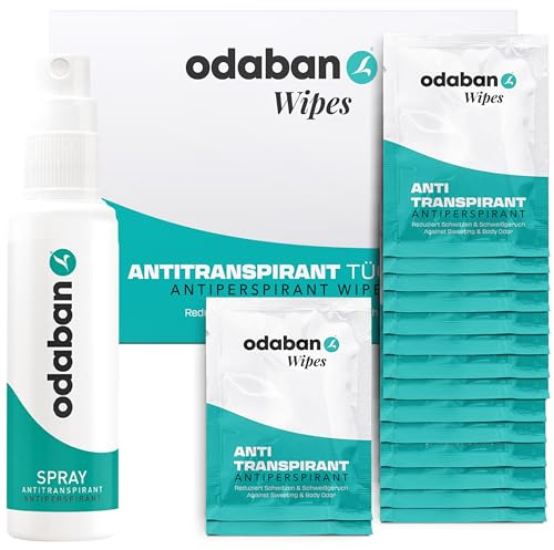 odaban Set – Antiperspirant Spray & Wipes – effektivt svettskydd hemma och på språng – för armhålor, händer, fötter och ansikte – långvarig och hudvänlig