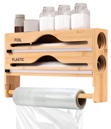 Ahuuen Porte-Feuille Alimentaire,Dérouleur de Papier Aluminium | Boîte de Découpe Murale pour Cuisine Placard Frigo Organisation Film Plastique Stockage Quotidien