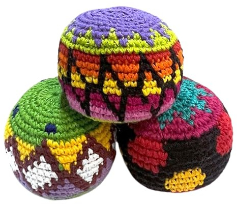 Spirit of Nature - Footbag Sack for Kick Ball | Assorted Foot Bag Crochet Hacky for Adults | Juggling Balls for Beginners | Multicolored Geometric Pattern | Handmade Guatemalan Crafts (Set of 3)