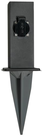JungesLicht - Garten Steckdosensäule mit Erdspieß, IP44, 2X Steckdose, schwarz, Edelstahl, Höhe 22cm, 230Volt Gartensteckdose, max. 3650W, Außensteckdose, Doppelsteckdose