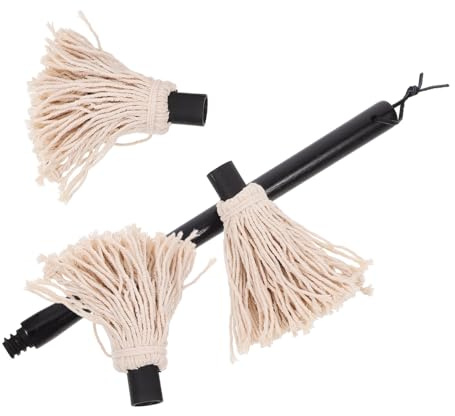 Gatuida Balai à Franges pour Barbecue Grand Format Manche en Bois, 1 Pinceau à Badigeonner 2 Têtes de Rechange, Accessoire de Grillade pour Sauce et Marinade, Usage Extérieur Jardin Barbecue