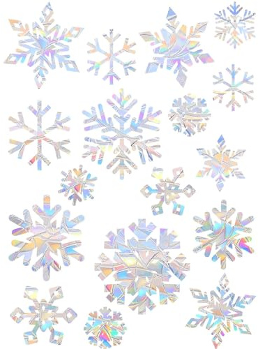 Powerruif 51 stycken snöflingor fönsterdekoration för fönsterrutor, antikollision prisma fönsterklistermärken klistermärken klistermärken för fågelslag för fönster dekoration dörrar skyltfönster