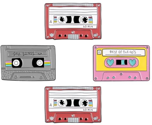 Supvox 4Er-Pack Retro Kassettenbroschen Aus Legierung Vintage Brosche Pin Cartoon Anstecknadeln Für Damen Kleidung Party Geschenk