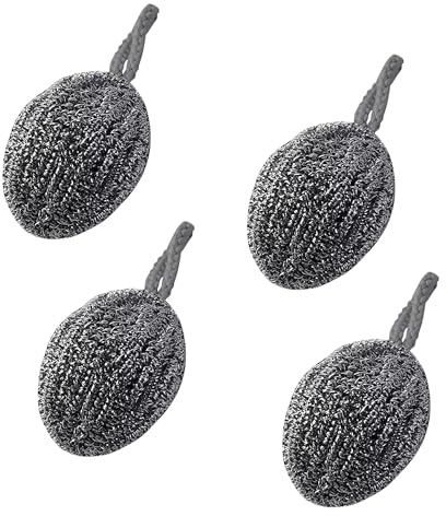 Stainless Steel Wool,Kitchen Scrubber with Hanging Lanyard,Heavy Duty Metal Scrubbing Pad,Dishes Pot Sink Pan Grill Oven Cleaning Scourer,Family Multifunctional Cleaner Sponge Brush Ball(30g/4pcs)