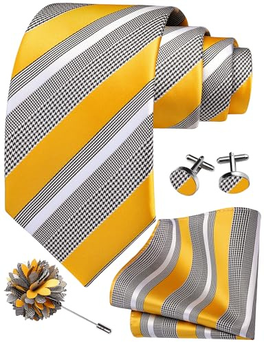 Gusleson 8cm Striped Tie Set for Men Necktie Lapel Pin Pocket Square Cufflinks Set for Men