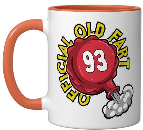93rd Birthday Official Old Fart Funny Red Whopee Cushion Ceramic Mug, Orange/White