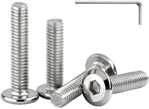 MIETONG 5 Piezas Tornillos Allen de Acero Inoxidable A2 V2A, M6 x 70mm Tornillo de Cabeza Plana Hexagonal, Tornillos de Máquina con Llave Allen, Rosca Completa