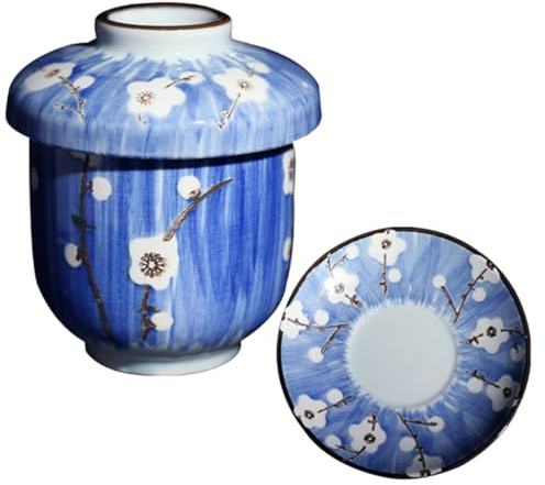 NIYANGLE Ensemble 1 Cocotte à Ragoût en Céramique Blanche Couvercle, Bol à Œufs Vapeur Japonerie Taille Moyenne, Bol à Dessert Maison Cuisine et Cuisson la Vapeur
