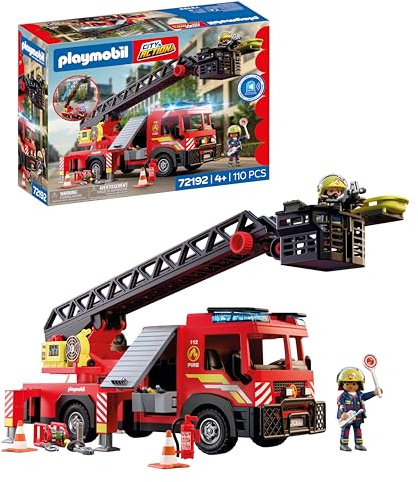Playmobil | City Action | Fire Ladder Truck | Emergency Vehicle with 63‑cm Ladder, Light & Sound, Rescue Equipment & Plenty of Accessories | For Children Aged 4+ | 72192