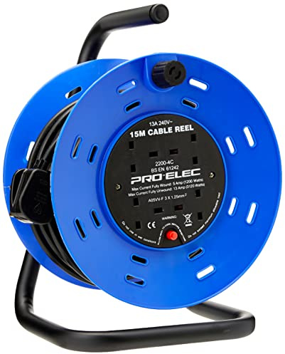 PRO ELEC PELB1595 15m Cable Reel, 13A 4 Socket, White