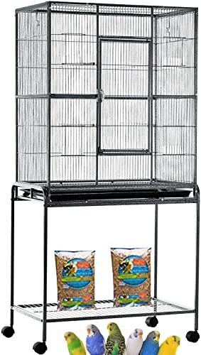 64 Extra Large Wrought Iron Side Nesting Box Doors Flight Breeding Canary Parakeet Cockatiel Lovebird Finch Bird Cage Easy Clean Pull Out Tray with Removable Rolling Stand