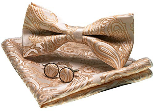 JEMYGINS Paisley Fliege und Einstecktuch mit Manschettenknöpfe Sets für Herren