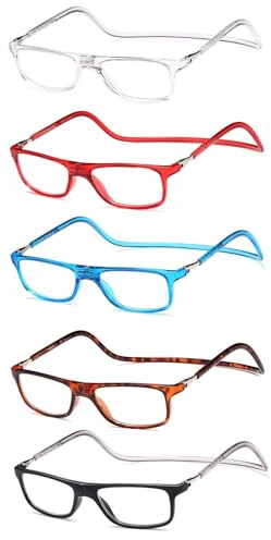 NEW VISION Gafas Presbicia Hombre 5 Pack, Gafas de Presbicia Cierre Imán, Longitud Ajustable, Gafas De Lectura para Hombre y Mujer, NV2904 (5COLORI, 2, X)