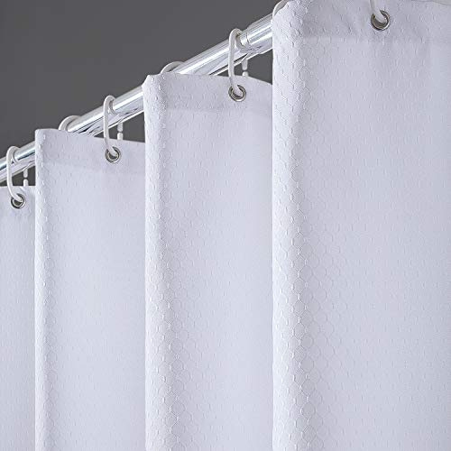 Furlinic Schmaler Duschvorhang für Dusche und Badewanne Schwerer Badvorhang Textil aus Polyester Stoff Schimmelresistent Wasserabweisend Waschbar Weiß 150x180 mit 10 Duschringen.