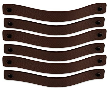 Brute Strength – Tiradores de cuero – 20 x 2,5 cm – Marrón – 12 unidades | Tiradores y asas de cuero plena flor para armarios, cajones y cómodas; incluye tornillos cortos y largos