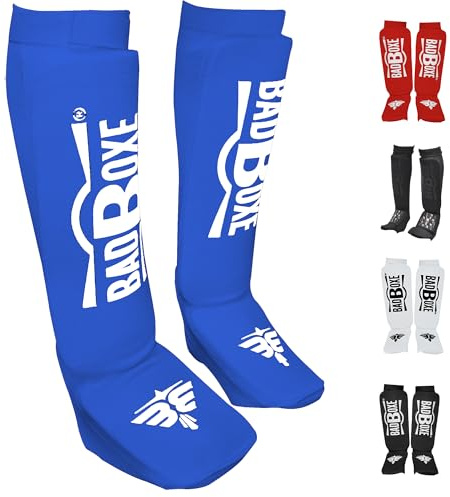 Twister Muay Thai, Boxing, Kickboxing,Karate, Taekwondo, MMA Elastic Cloth Shin & Instep Padded Guards, Shin in Steps, Shin Guards, Different Sizes (Pair) (Blue/White, XS)