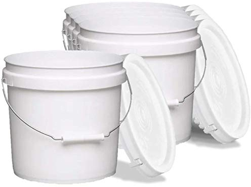 Terra Products Co. White Pails and Lids - Heavy Duty Buckets for Storage - Economical, Durable and Easy to Use (2Gallon 5Pack)