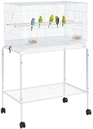 Yaheetech 47-inch Flight Bird Cages for Parakeets Cockatiels Conures Budgies Finches Lovebirds Canaries Parrots Breeding Birdcage with Detachable Rolling Stand, White