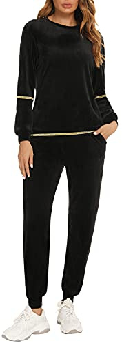 Enjoyoself Donna Completi Sportivi Tute in Velluto Morbido Due Pezzi da Pigiama per Primavera Autunno Inverno Regalo Natale-Nero/S