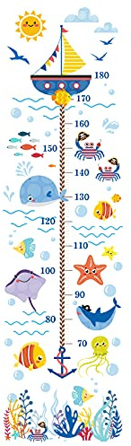 SUPERDANT 3 Feuilles/Ensemble Hauteur Tableau de Croissance Autocollant Mural Poisson sous-Marin Baleine Mesure Règle Hauteur Décalcomanies Pépinière Décor 90x29 cm