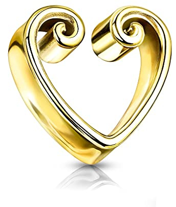 beyoutifulthings Ohr-Tunnel Vintage-Herz Gold Ohr-piercing Chirurgenstahl Ohr-Schmuck Plug 16-mm Sattel-Verschluss