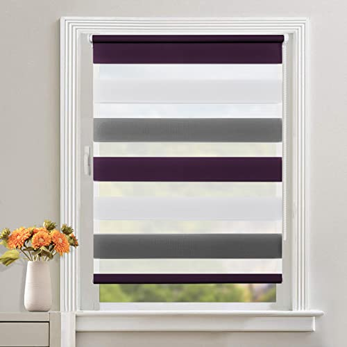 Doppelrollo Klemmfix ohne Bohren Weiß-Anthrazit-Lila 80x120cm Rollos für Fenster ohne Bohren mit Kindersicherung Fenster Rollos für innen Lichtdurchlässig & Verdunkelnd, Stoffbreite 75cm