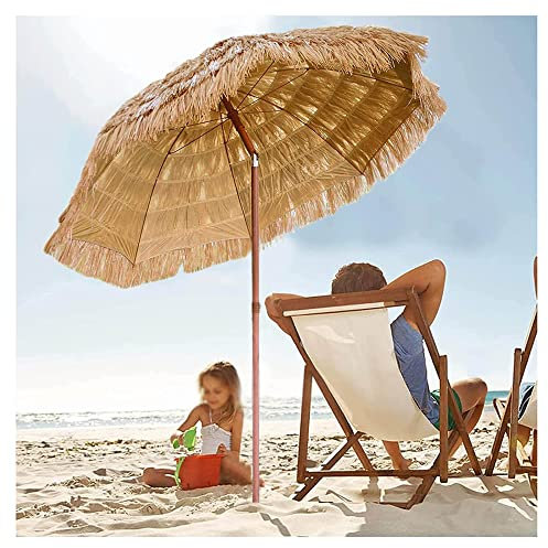 XPGEREP Extérieur Parasol de Plage Hawaïen Durable, Parasol Ombrelle Paille avec Fonction D'inclinaison, pour Piscine de Plage de Patio/Diameter 2.4m / Height 2.2m