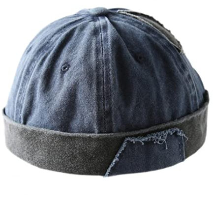 Brimless Docker-keps, justerbar rullad manschett retro flip denim hattar mössa dödskallemössa dansande keps för män kvinnor marinblå