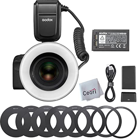 Godox MF-R76 76Ws 5000K Macro Ring Flash Speedlight with 8 Adapter Ring for Indoor Outdoor Macro Photography, Compatible with Canon Nikon Sony Pentax Fujifilm Olympus Panasonic Cameras