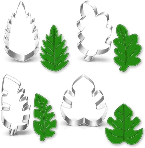 Juego de cortadores de galletas de hojas tropicales, 4 piezas, hoja de roble, hoja de Monstera, hoja de helecho, hojas tropicales, cortadores de galletas fondant