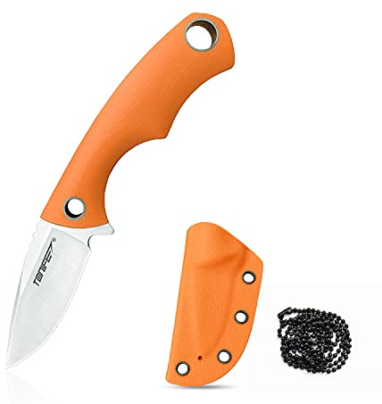 TONIFE Squirrel Couteau de cou à Lame fixe 4,3cm Total 11,9cm avec étui Kydex et Chaîne à Boules pour la Pêche, le Camping et la Survie (Orange)