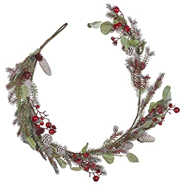 Künstliche Weihnachtsgirlande grün 150 cm mit Zapfen Schnee Beeren rot iRun