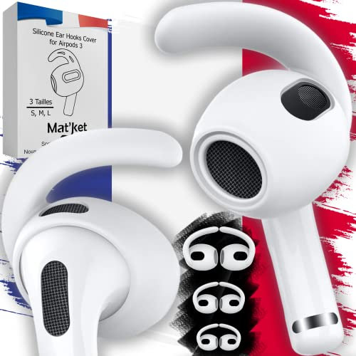 Ganchos para oídos AirPods 3, 3 pares [S,M,L] Earhook Gancho Oído Reemplazable de Silicona Flexibles, Airpod Anti Pérdida Perfecto Deporte con Airpods, Blanco, Silicona y Confort de Alto Rendimiento
