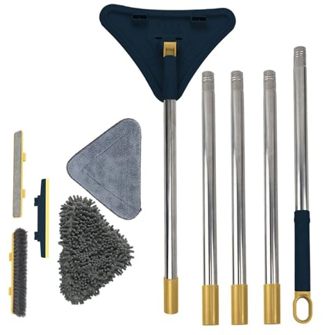 5-in-1 Dreieck Mopp Teleskop, 180° Drehbarer Dreieckiger Reinigungsmopp Dreieckiger Mop mit Langer Griff Einstellbar Mop Reinigung, für Floor, Hartholz, Fenster, Decken, Fliesen, Wand Reiniger, Blau
