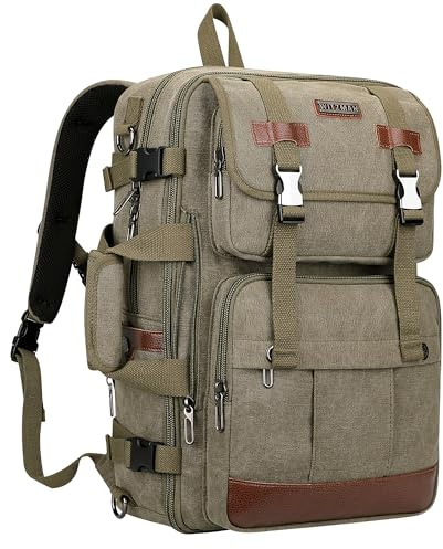 WITZMAN Reiserucksack Herren Canvas 40L Laptop-Rucksack für 16-Zoll-Laptop | Erweiterbar von 32-42L, Flugtauglicher Umwandelbarer Schulterrucksack für Handgepäck, Ideal für Urlaub, A6617-3 Grün
