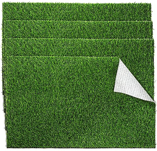 Fasmov 4 Pack Artificial Grass Guinea Pig Pee Pads, 15.7 × 23.6 Inch Fake Grass Rug Rabbit Grass Mat Dog Grass Pee Pads Artificial Turf Pet Grass Mat, Reusable Puppy Training Turf Mat