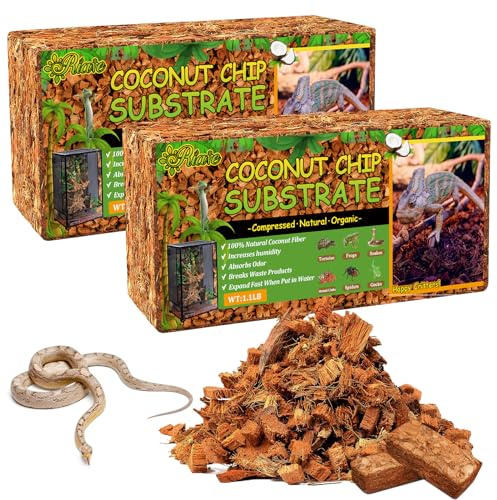 Riare 2 Pack Natural Coconut Chip Substrate for Reptiles- Compressed Coconut Husk Reptiles Bedding, Coco Husk Chip Terrarium Substrate for Snakes, Tortoises, Ball Python, Frogs, Bearded Dragon, Lizard