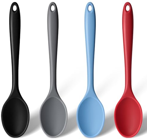 HAKSEN 4PCS Silicone Spoons for Cooking, 10.8'' Heat Resistant Mixing Spoons for Nonstick Cookware, Silicone Kitchen Utensils for Baking Stirring Serving Food, Sturdy and Durable