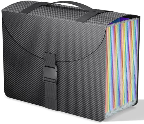 Vanulee 25 Pockets File Organiser Box Files Folder Document Organisers,Concertina File Expanding Filing Folders for Paperwork A4,Paper Bills Receipt Storage Box,a-z and Blank Tabs,Diamond Coloured