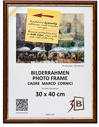 3-B Bilderrahmen BARI RUSTIKAL - Dunkel Braun/Gold - 30x40 cm - Holzrahmen, Fotorahmen, Portraitrahmen mit Acrylglas