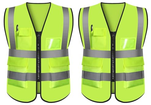 Roedax Warnweste Reflektierende Anzug Mesh 2 Stück Atmungsaktivität Sicherheitsweste mit Taschen und Reißverschluss für Radfahren Joggen Reflektierende Sicherheitsweste Atmungsaktiv