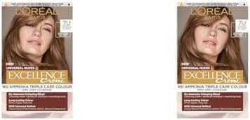 L'Oreal Paris Excellence Permanent Hair Dye Colouring Cream, 100% Grey Coverage, With Pro-Keratin + Ammonia-Free, Universal Nudes, 7U Blonde (Pack of 2)